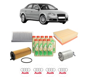 Set Pachet filtre revizie Bosch, 9 litrii ulei Castrol 5W30 AUDI A4 B7 (8EC) 3.0 TDI quattro din 2004-2008, 4x Stickere auto cu AUDI - Img 2