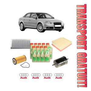 Set Pachet filtre revizie Bosch, 9 litrii ulei Castrol 5W30 AUDI A4 B7 (8EC) S4 quattro din 2004-2008, 4x Stickere auto cu AUDI