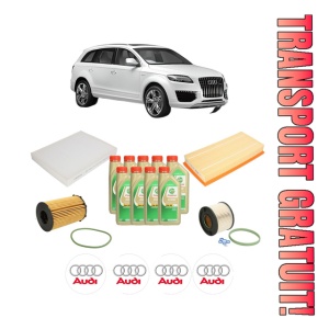 Set Pachet filtre revizie Bosch, 9 litrii ulei Castrol 5W30 AUDI Q7 (4LB) 3.0 TDI quattro din 2007-2015, 4x Stickere auto cu AUDI