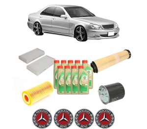 Set Pachet filtre revizie Bosch, 9 litrii ulei Castrol 5W30 MERCEDES-BENZ S-CLASS (W220, V220) S 320 CDI (220.025, 220.125) din 2002-2005, 4x Stickere auto cu MERCEDES-BENZ - Img 2