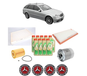 Set Pachet filtre revizie Bosch, 9 litrii ulei Castrol 5W30 MERCEDES-BENZ C-CLASS T-Model (S203) C 320 CDI (203.220) din 2005-2007, 4x Stickere auto cu MERCEDES-BENZ - Img 2