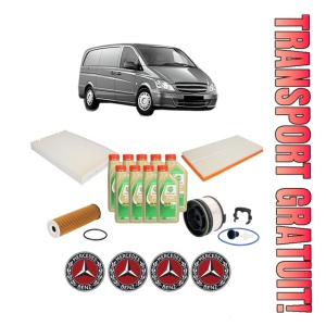 Set Pachet filtre revizie Bosch, 9 litrii ulei Castrol 5W30 MERCEDES-BENZ VITO Van (W447) 116 CDI (447.601, 447.603, 447.605) din 2020, 4x Stickere auto cu MERCEDES-BENZ