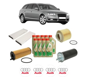 Set Pachet filtre revizie Bosch, 9 litrii ulei Castrol 5W40 AUDI A6 C6 Avant (4F5) 2.7 TDI quattro din 2005-2011, 4x Stickere auto cu AUDI - Img 2