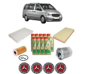 Set Pachet filtre revizie Bosch, 9 litrii ulei Castrol 5W40 MERCEDES-BENZ VITO Bus (W639) 109 CDI 4x4 (639.701) din 2007-2014, 4x Stickere auto cu MERCEDES-BENZ - Img 2