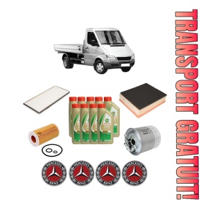 Set Pachet filtre revizie Bosch, 9 litrii ulei Castrol 5W40 MERCEDES-BENZ SPRINTER 3-t Platform/Chassis (B903) 316 CDI 4x4 (903.612, 903.613, 903.622, 903.623) din 2002-2006, 4x Stickere auto cu MERCEDES-BENZ