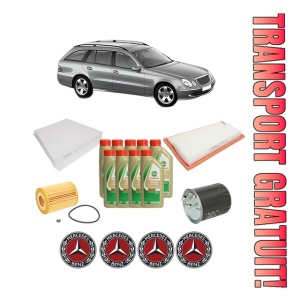 Set Pachet filtre revizie Bosch, 9 litrii ulei Castrol 5W40 MERCEDES-BENZ E-CLASS T-Model (S211) E 320 T CDI (211.222) din 2005-2009, 4x Stickere auto cu MERCEDES-BENZ