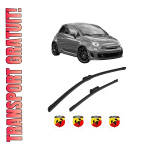 Set stergatoare ABARTH 500 / 595 / 695 din 2008-2016, pentru parbriz auto, 2 bucati, Bosch Aerotwin, din cauciuc siliconat rezistent, 4 Stickere Auto ABARTH