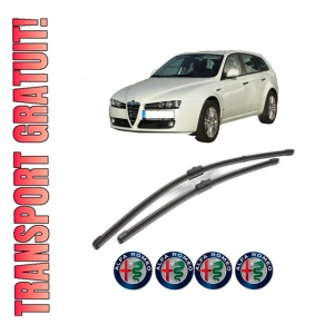 Set stergatoare ALFA ROMEO 159 Sportwagon (939_) din 2005-2012, pentru parbriz auto, 2 bucati, Valeo Silencio Xtrm, din cauciuc siliconat rezistent, 4 Stickere Auto ALFA ROMEO