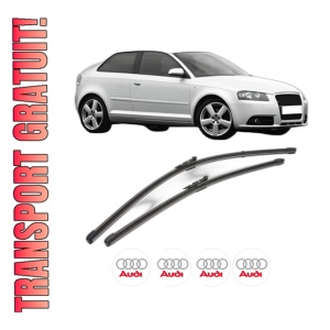 Set stergatoare AUDI A3 (8P1) din 2003-2012, pentru parbriz auto, 2 bucati, Valeo Silencio Xtrm, din cauciuc siliconat rezistent, 4 Stickere Auto AUDI
