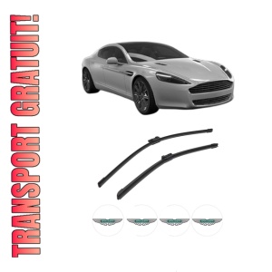Set stergatoare auto ASTON MARTIN RAPIDE din 2010-2014, pentru parbriz auto, 2 bucati, Bosch Aerotwin, din cauciuc siliconat rezistent, 4 Stickere Auto ASTON MARTIN