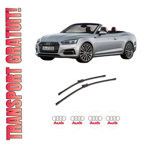 Set stergatoare auto AUDI A5 Convertible (F57, F5E) din 2016-2020, pentru parbriz auto, 2 bucati, Bosch Aerotwin, din cauciuc siliconat rezistent, 4 Stickere Auto AUDI