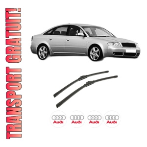 Set stergatoare auto AUDI A6 C5 (4B2, 4B4) din 1997-2005, pentru parbriz auto, 2 bucati, Bosch Aerotwin, din cauciuc siliconat rezistent, 4 Stickere Auto AUDI