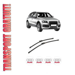 Set stergatoare auto AUDI Q5 (8RB) din 2008-2017, pentru parbriz auto, 2 bucati, Bosch Aerotwin, din cauciuc siliconat rezistent, 4 Stickere Auto AUDI