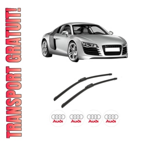 Set stergatoare auto AUDI R8 (422, 423) din 2007-2015, pentru parbriz auto, 2 bucati, Bosch Aerotwin, din cauciuc siliconat rezistent, 4 Stickere Auto AUDI