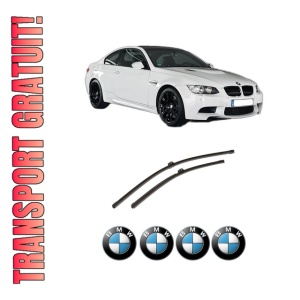 Set stergatoare auto BMW Seria 3 Coupe (E92) din 2006-2013, pentru parbriz auto, 2 bucati, Bosch Aerotwin, din cauciuc siliconat rezistent, 4 Stickere Auto BMW Seria