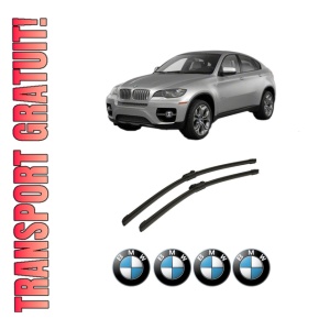 Set stergatoare auto BMW Seria X6 (E71, E72) din 2007-2014, pentru parbriz auto, 2 bucati, Bosch Aerotwin, din cauciuc siliconat rezistent, 4 Stickere Auto BMW Seria