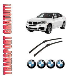 Set stergatoare auto BMW Seria X6 (F16, F86) din 2014-2019, pentru parbriz auto, 2 bucati, Bosch Aerotwin, din cauciuc siliconat rezistent, 4 Stickere Auto BMW Seria