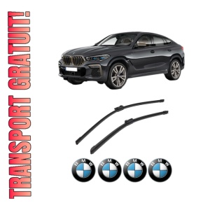 Set stergatoare auto BMW Seria X6 (G06, F96) din 2019-2023, pentru parbriz auto, 2 bucati, Bosch Aerotwin, din cauciuc siliconat rezistent, 4 Stickere Auto BMW Seria