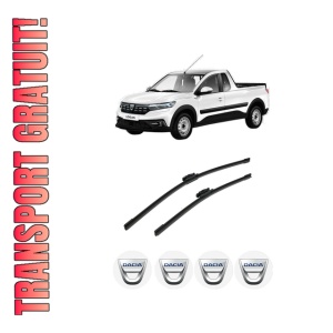 Set stergatoare auto DACIA DOKKER Pickup din 2017-2021, pentru parbriz auto, 2 bucati, Bosch Aerotwin, din cauciuc siliconat rezistent, 4 Stickere Auto DACIA