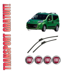 Set stergatoare auto FIAT QUBO (225_) din 2008-2015, pentru parbriz auto, 2 bucati, Bosch Aerotwin, din cauciuc siliconat rezistent, 4 Stickere Auto FIAT
