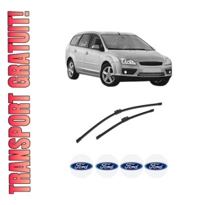 Set stergatoare auto FORD FOCUS II Turnier (DA_, FFS, DS) din 2004-2012, pentru parbriz auto, 2 bucati, Bosch Aerotwin, din cauciuc siliconat rezistent, 4 Stickere Auto FORD