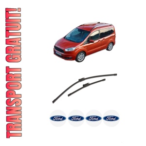 Set stergatoare auto FORD TRANSIT COURIER B460 MPV din 2014-2023, pentru parbriz auto, 2 bucati, Bosch Aerotwin, din cauciuc siliconat rezistent, 4 Stickere Auto FORD
