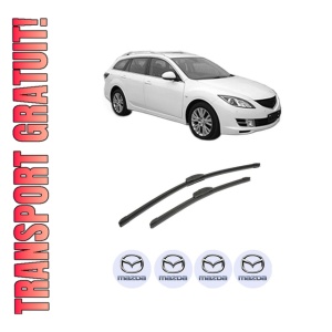 Set stergatoare auto MAZDA 6 Estate (GH) din 2007-2013, pentru parbriz auto, 2 bucati, Bosch Aerotwin Retrofit, din cauciuc siliconat rezistent, 4 Stickere Auto MAZDA