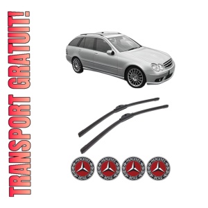 Set stergatoare auto MERCEDES-BENZ C-CLASS T-Model (S203) din 2001-2007, pentru parbriz auto, 2 bucati, Bosch Aerotwin, din cauciuc siliconat rezistent, 4 Stickere Auto MERCEDES-BENZ