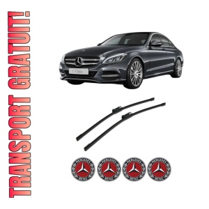 Set stergatoare auto MERCEDES-BENZ C-CLASS (W205) din 2013-2021, pentru parbriz auto, 2 bucati, Bosch Aerotwin, din cauciuc siliconat rezistent, 4 Stickere Auto MERCEDES-BENZ