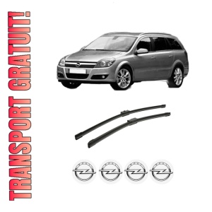 Set stergatoare auto OPEL ASTRA H Estate (A04) din 2004-2014, pentru parbriz auto, 2 bucati, Bosch Aerotwin, din cauciuc siliconat rezistent, 4 Stickere Auto OPEL