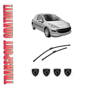 Set stergatoare auto PEUGEOT 207 Hatchback Van (WA_, WC_) din 2007-2012, pentru parbriz auto, 2 bucati, Bosch Aerotwin, din cauciuc siliconat rezistent, 4 Stickere Auto PEUGEOT