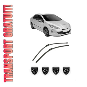 Set stergatoare auto PEUGEOT 408 din 2010-2012, pentru parbriz auto, 2 bucati, Bosch Aerotwin, din cauciuc siliconat rezistent, 4 Stickere Auto PEUGEOT