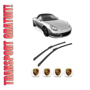 Set stergatoare auto PORSCHE BOXSTER Spyder (981) din 2015-2016, pentru parbriz auto, 2 bucati, Bosch Aerotwin, din cauciuc siliconat rezistent, 4 Stickere Auto PORSCHE