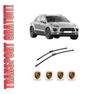 Set stergatoare auto PORSCHE MACAN (95B) din 2014-2021, pentru parbriz auto, 2 bucati, Bosch Aerotwin, din cauciuc siliconat rezistent, 4 Stickere Auto PORSCHE