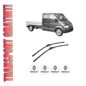 Set stergatoare auto RENAULT MASTER II Platform/Chassis (ED/HD/UD) din 1997-2011, pentru parbriz auto, 2 bucati, Bosch Aerotwin, din cauciuc siliconat rezistent, 4 Stickere Auto RENAULT