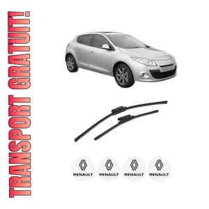 Set stergatoare auto RENAULT MEGANE III Hatchback Van (BZ_) din 2008-2015, pentru parbriz auto, 2 bucati, Bosch Aerotwin, din cauciuc siliconat rezistent, 4 Stickere Auto RENAULT