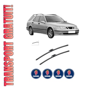 Set stergatoare auto SAAB 9-5 Estate (YS3E) din 1998-2009, pentru parbriz auto, 2 bucati, Bosch Aerotwin, din cauciuc siliconat rezistent, 4 Stickere Auto SAAB