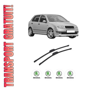 Set stergatoare auto SKODA FABIA I (6Y2) din 1999-2008, pentru parbriz auto, 2 bucati, Bosch Aerotwin Retrofit, din cauciuc siliconat rezistent, 4 Stickere Auto SKODA