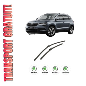 Set stergatoare auto SKODA KAROQ (NU7, ND7) din 2017-2020, pentru parbriz auto, 2 bucati, Bosch Aerotwin, din cauciuc siliconat rezistent, 4 Stickere Auto SKODA