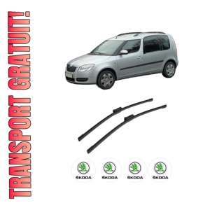 Set stergatoare auto SKODA ROOMSTER Praktik (5J) din 2007-2015, pentru parbriz auto, 2 bucati, Bosch Aerotwin, din cauciuc siliconat rezistent, 4 Stickere Auto SKODA