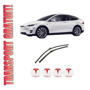 Set stergatoare auto TESLA MODEL X (5YJX) din 2021-2023, pentru parbriz auto, 2 bucati, Bosch Aerotwin, din cauciuc siliconat rezistent, 4 Stickere Auto TESLA