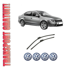 Set stergatoare auto Volkswagen PASSAT B7 (362) din 2010-2014, pentru parbriz auto, 2 bucati, Bosch Aerotwin, din cauciuc siliconat rezistent, 4 Stickere Auto Volkswagen