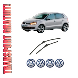 Set stergatoare auto Volkswagen POLO Van V (6R1, 6C1) din 2009-2017, pentru parbriz auto, 2 bucati, Bosch Aerotwin, din cauciuc siliconat rezistent, 4 Stickere Auto Volkswagen