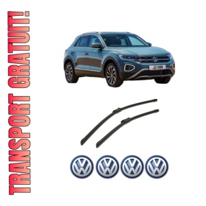 Set stergatoare auto Volkswagen T-ROC (A11, D11) din 2017-2022, pentru parbriz auto, 2 bucati, Bosch Aerotwin, din cauciuc siliconat rezistent, 4 Stickere Auto Volkswagen