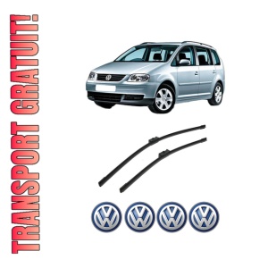Set stergatoare auto Volkswagen TOURAN (1T1, 1T2) din 2003-2010, pentru parbriz auto, 2 bucati, Bosch Aerotwin, din cauciuc siliconat rezistent, 4 Stickere Auto Volkswagen