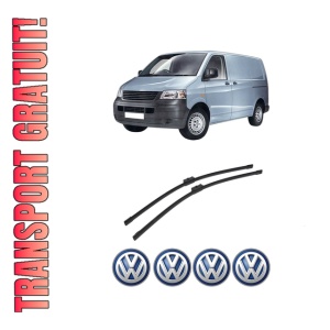 Set stergatoare auto Volkswagen TRANSPORTER T5 Van (7HA, 7HH, 7EA, 7EH) din 2003-2015, pentru parbriz auto, 2 bucati, Bosch Aerotwin, din cauciuc siliconat rezistent, 4 Stickere Auto Volkswagen