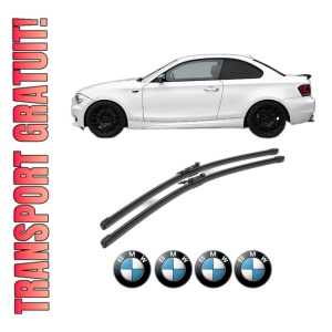 Set stergatoare BMW Seria 1 Coupe (E82) din 2007-2013, pentru parbriz auto, 2 bucati, Valeo Silencio Xtrm, din cauciuc siliconat rezistent, 4 Stickere Auto BMW Seria