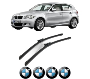 Set stergatoare BMW Seria 1 (E87) din 2004-2011, pentru parbriz auto, 2 bucati, Bosch Aerotwin, din cauciuc siliconat rezistent, 4 Stickere Auto BMW Seria v43785