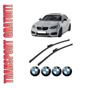 Set stergatoare BMW Seria 2 Coupe (F22, F87) din 2012-2021, pentru parbriz auto, 2 bucati, Bosch Aerotwin, din cauciuc siliconat rezistent, 4 Stickere Auto BMW Seria
