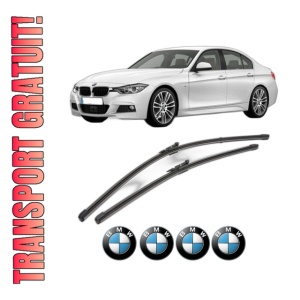 Set stergatoare BMW Seria 3 (F30, F80) din 2011-2018, pentru parbriz auto, 2 bucati, Valeo Silencio Xtrm, din cauciuc siliconat rezistent, 4 Stickere Auto BMW Seria